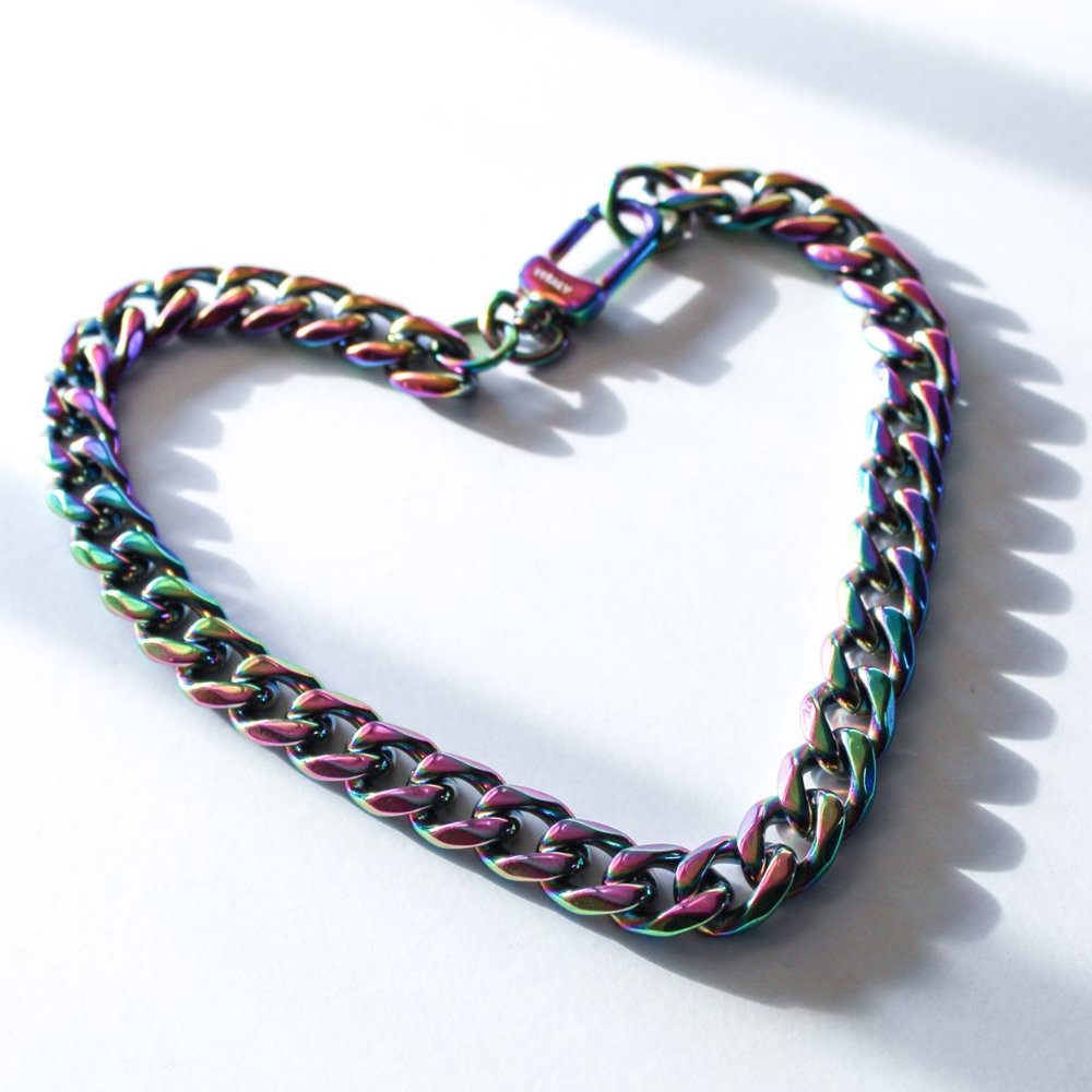 Vitaly Transit Unisex Rainbow Oilslick Stainless Steel Cuban Link Choker 15"